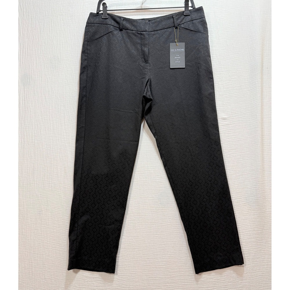 Zac & Rachel Slim Ankle Pants Womens 12 Black Geometric Jacquard Quiet Luxury